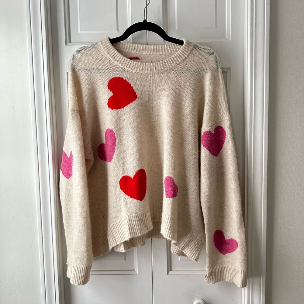 ZADIG VOLTAIRE Markus Cashmere Sweater Cream with Red and Pink Hearts EUC small - Picture 2 of 7
